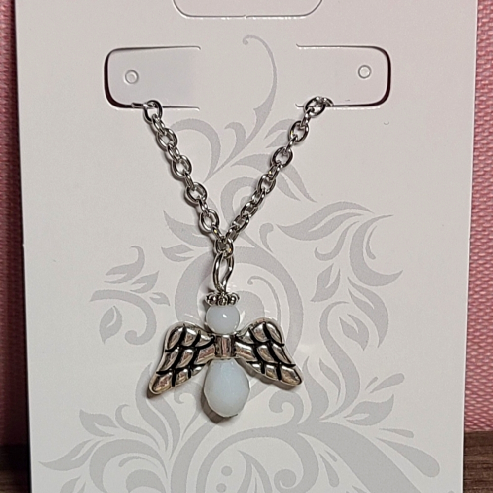 White Angle Charm Necklace